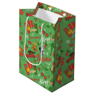 Sacola Para Presentes Média Um Padrão de Ícone Verde da História de Natal