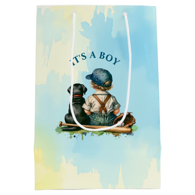 Sacola Para Presentes Média Um presente para você | Chá de fraldas de Baseball (Verso)