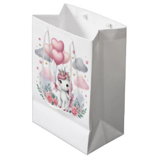 Sacola Para Presentes Média Unicórnio Rosa