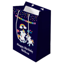 Sacola Para Presentes Média Unicórnios Dançantes Fofos Arco-íris Mágico & Estr