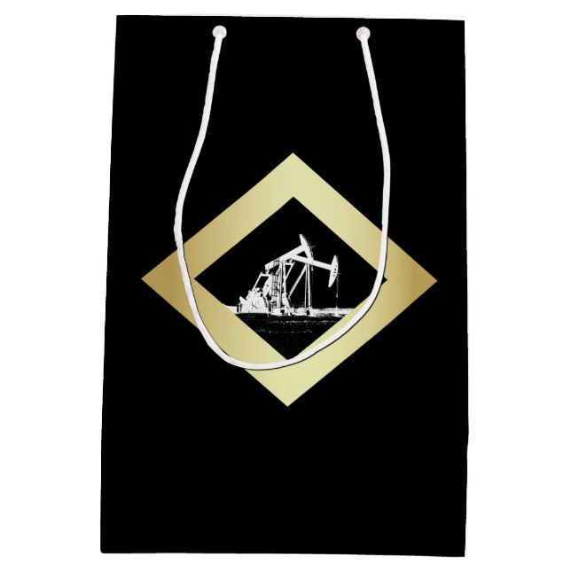 Sacola Para Presentes Média Unidades de bombeamento duplas do poço de petróleo (Verso)