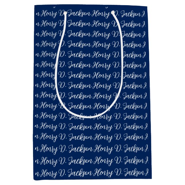 Sacola Para Presentes Média Unique Navy Blue Classical Handwriting Plain (Frente)