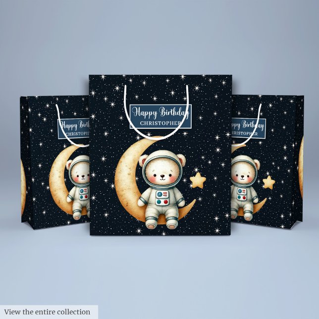 Sacola Para Presentes Média Ursinho Astronauta Gift Bag para Boy Birthday Bash (Teddy Astronaut Gift Bag for Boy Birthday Bash)
