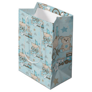 Sacola Para Presentes Média Ursinho chá de ursinho bonito azul