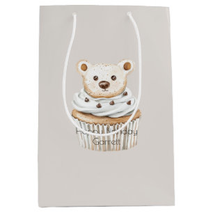 Sacola Para Presentes Média Ursinhos de Aniversário com Cupcake de Creme