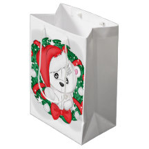 Urso Branco Fofo em Coroa de Natal