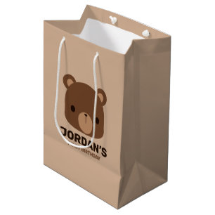 Sacola Para Presentes Média Urso Castanho Bonito com Nome Personalizado