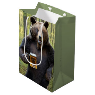 Sacola Para Presentes Média Urso com Cerveja de Aniversário