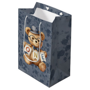 Sacola Para Presentes Média Urso de Aguarela com Faixa de ANIVERSÁRIO