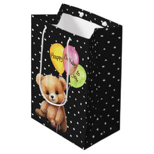 Sacola Para Presentes Média Urso de Aniversário com Balões de Festas