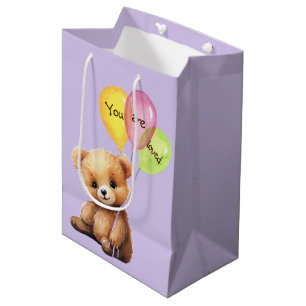 Sacola Para Presentes Média Urso de Aniversário com Balões de Festas