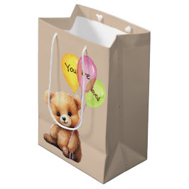Sacola Para Presentes Média Urso de Aniversário com Balões de Festas