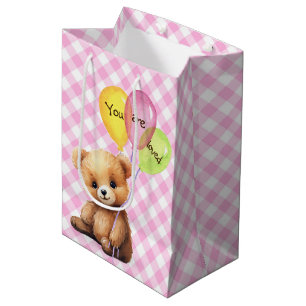 Sacola Para Presentes Média Urso de Aniversário com Balões de Festas