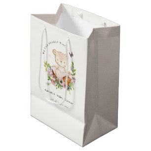Sacola Para Presentes Média Urso De Corda Corta No Chá de fraldas Cor-De-Rosa