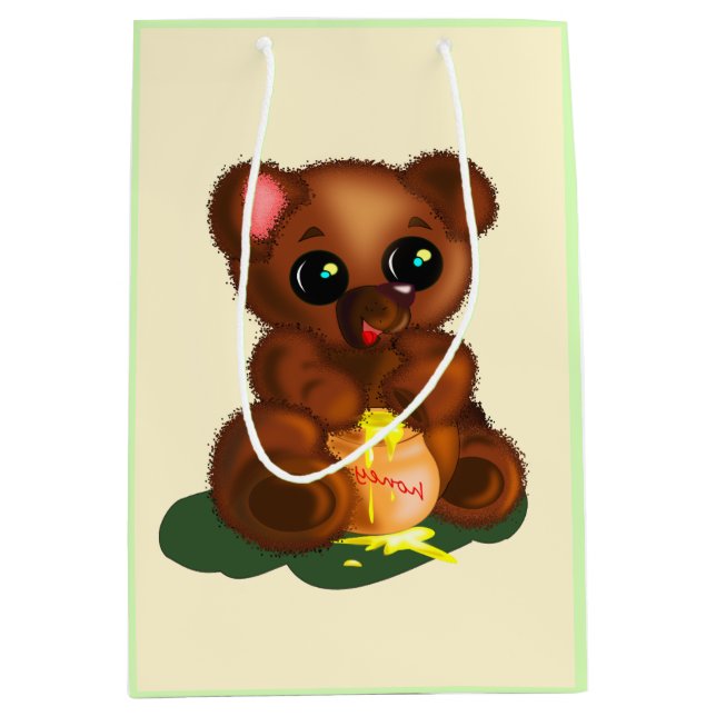 Sacola Para Presentes Média Urso de Mel Bonito (Frente)