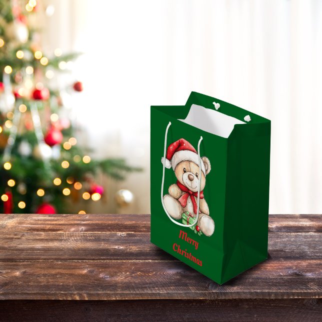 Sacola Para Presentes Média Urso de Natal Adorável (Criador carregado)