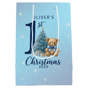 Sacola Para Presentes Média Urso de Natal de 1rua com árvore azul