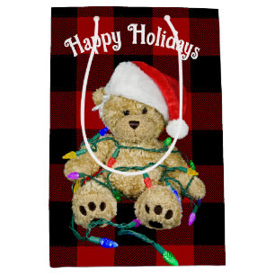 Sacola Para Presentes Média Urso De Natal Em Luzes