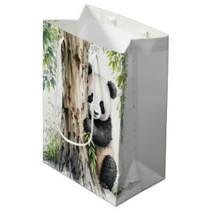 Sacola Para Presentes Média Urso De Panda Bonito Por Árvore De Bambu