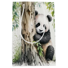 Sacola Para Presentes Média Urso De Panda Bonito Por Árvore De Bambu