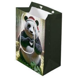Sacola Para Presentes Média Urso De Panda De Natal Na Floresta De Bambu