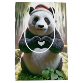 Sacola Para Presentes Média Urso De Panda De Natal Na Floresta De Bambu