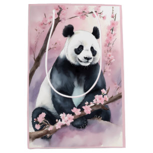 Sacola Para Presentes Média Urso de Panda de Pintura em Aquarela