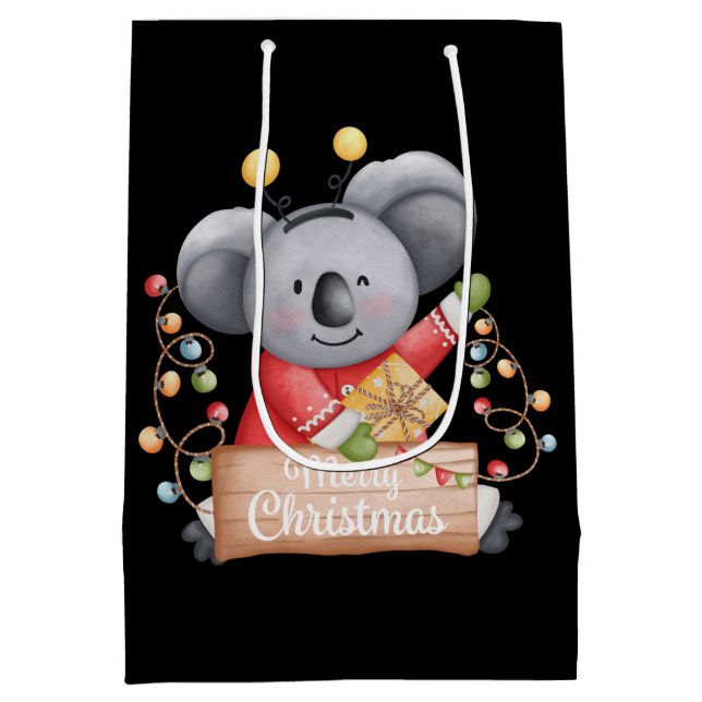 Sacola Para Presentes Média Urso de peluche com muitos presentes de Natal (Verso)