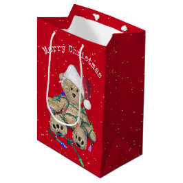 Sacola Para Presentes Média Urso de Pelúcia de Natal em Luzes Emaranhadas