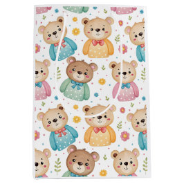 Sacola Para Presentes Média Urso de pelúcia e flores