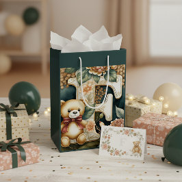 Sacola Para Presentes Média Urso de pelúcia FLoral letra F