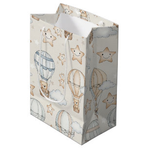Sacola Para Presentes Média Urso de Pelúcia Fofo Balão de Ar Quente Padrão Neu