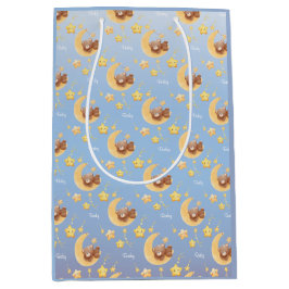 Sacola Para Presentes Média Urso de pelúcia personalizado Lua Azul Suave Churr
