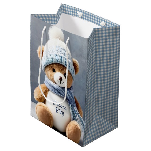 Sacola Para Presentes Média Urso De Teddy Com Scarf E Chapéu (Frente inclinada)