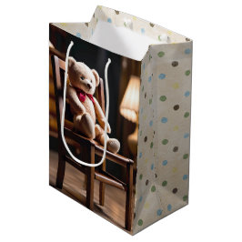 Sacola Para Presentes Média Urso De Teddy Numa Cadeira Com Bolinhas