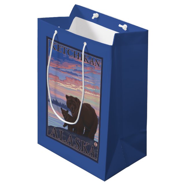 Sacola Para Presentes Média Urso e Cub - Ketchikan, Alaska (Frente inclinada)