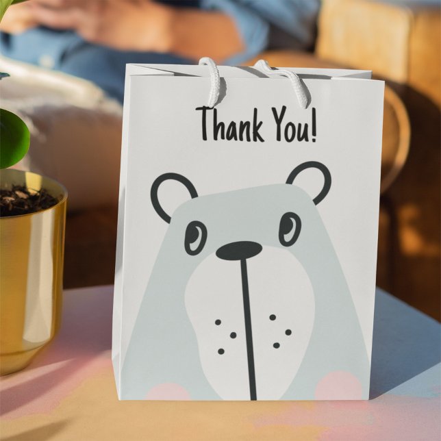 Sacola Para Presentes Média Urso engraçado bonito (Cute gift bag with bear)