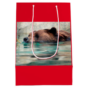 Sacola Para Presentes Média Urso Grelhado Bonito na Água