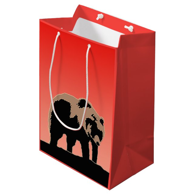 Sacola Para Presentes Média Urso Grizzly no Sunset - Arte original sobre a vid (Frente inclinada)