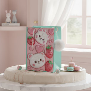 Sacola Para Presentes Média Urso Kawaii Fofo & Bolsa de Presente Rosa Morango