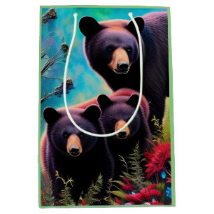 Sacola Para Presentes Média Urso mamão e filhotes