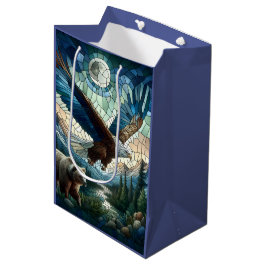 Sacola Para Presentes Média Urso Mosaico e Águia nas Montanhas