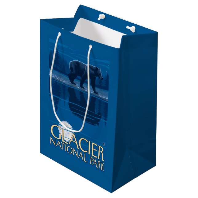 Sacola Para Presentes Média Urso no luar - parque nacional de geleira, TA (Frente inclinada)