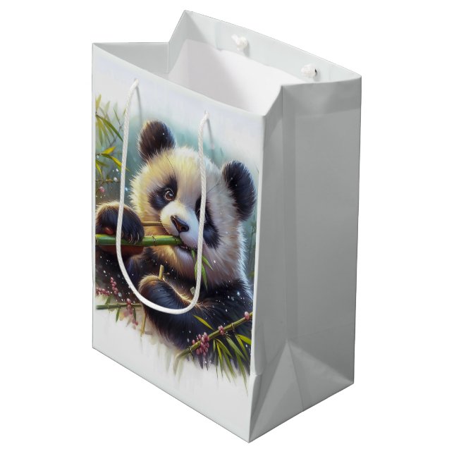 Sacola Para Presentes Média Urso Panda Adorável Comendo Bambu (Frente inclinada)