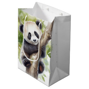 Sacola Para Presentes Média Urso Panda Bonito Em Árvore
