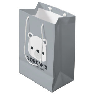 Sacola Para Presentes Média Urso Polar Bonito com Nome Personalizado
