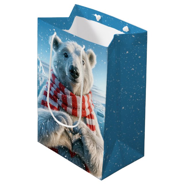 Sacola Para Presentes Média Urso Polar Com Peças Cardíacas (Frente inclinada)