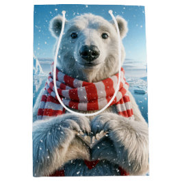 Sacola Para Presentes Média Urso Polar Com Peças Cardíacas
