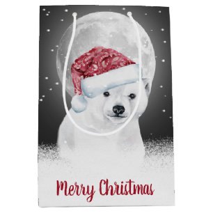 Sacola Para Presentes Média Urso Polar de Natal e Lua