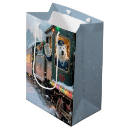 Sacola Para Presentes Média Urso Polar de Natal em uma Máquina a Vapor Vintage